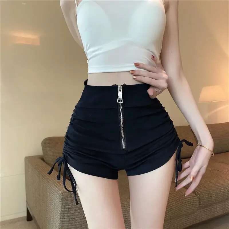 Skinny Woman Short Pants Zipper Micro Mini Tight Boxer Draw Rope Booty Normal Elasticty Design Comfy Aesthetic Shorts for Women