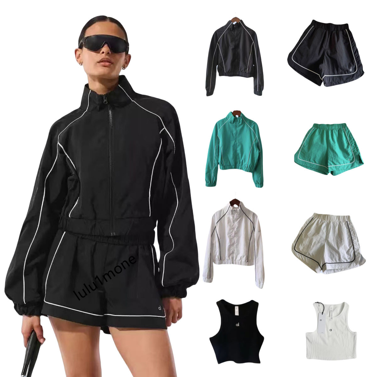 2025 5A Jackets Shorts Sets Workout Sets Women Gym Set High Quality Hat Motivate Full-zip Jackets Coat Yoga Outfit Sock Breathable Jacket alosetly women clothes