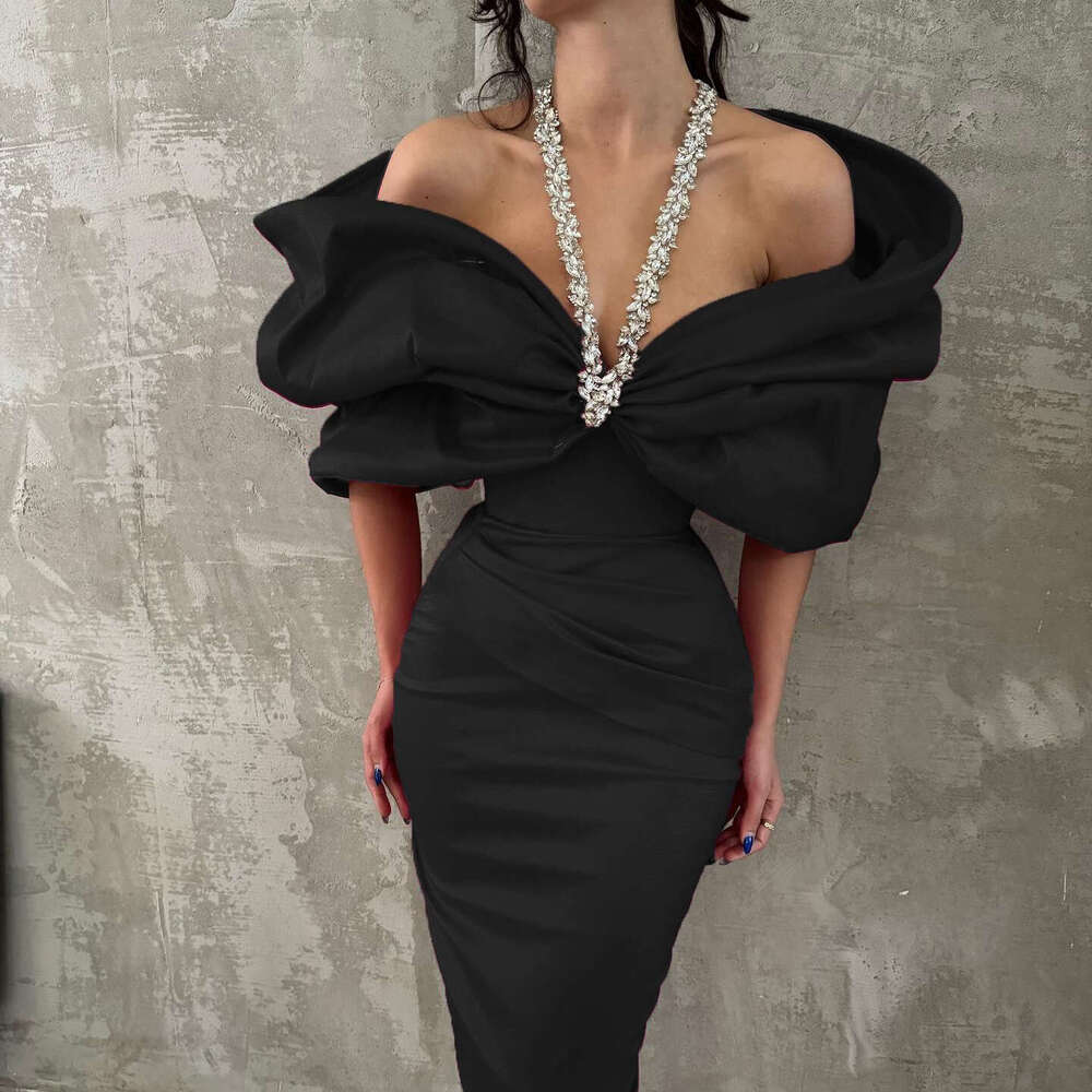 French Style Black Heavy Embellished for Women Summer New Elegant Socialite Bandage Dress