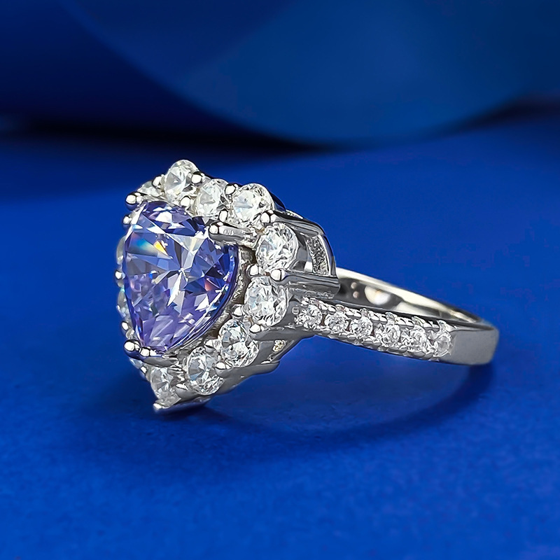Choucong Wedding Rings Luxury Jewelry Soild 100% 925 Sterling Silver Heart Shape Lavender Purple Amethyst Lab Moissanite Diamond Party Women Bride Rin