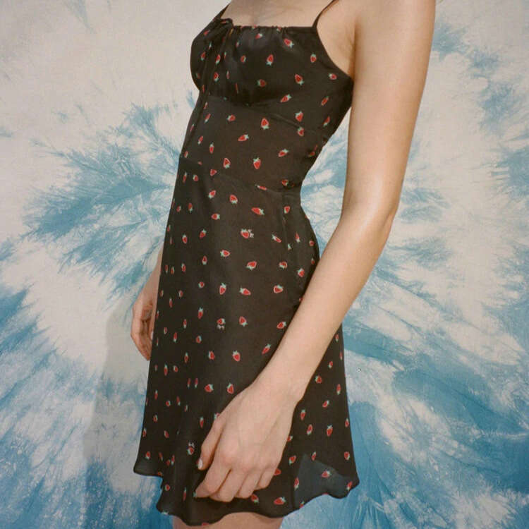 Festival Black Dress Maxi Dress 322#relisa Silk Print Short Strap Dress 2025 Summer New Womens Fashion
