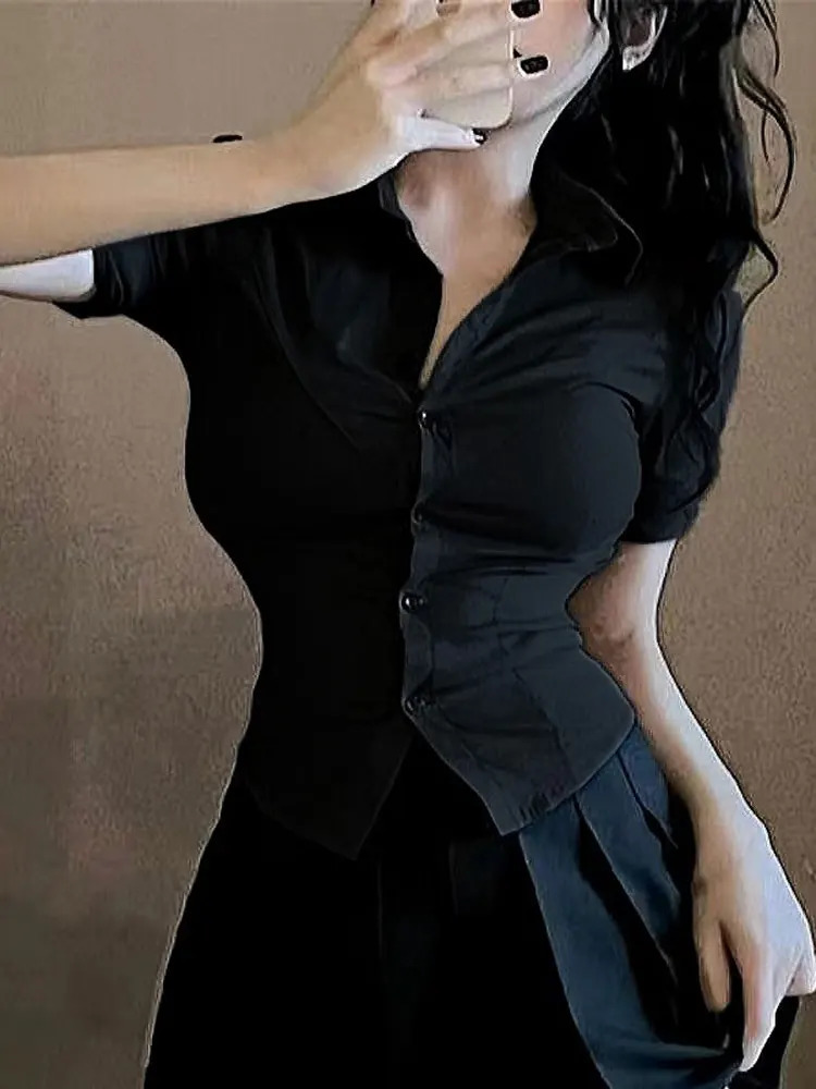 Fashion Woman Blouse Elastic Slim Body Sexy Womens Shirt Korean Summer Clothes Streetwear Short Sleeve Shirts In Now 250614