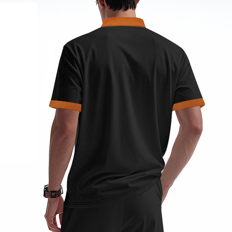 Men's T-shirt New short-sleeved POLO Large-sized retro lace-up V-neck T-shirt for men, fashionable and casual color-blocked short-sleeved shirt E