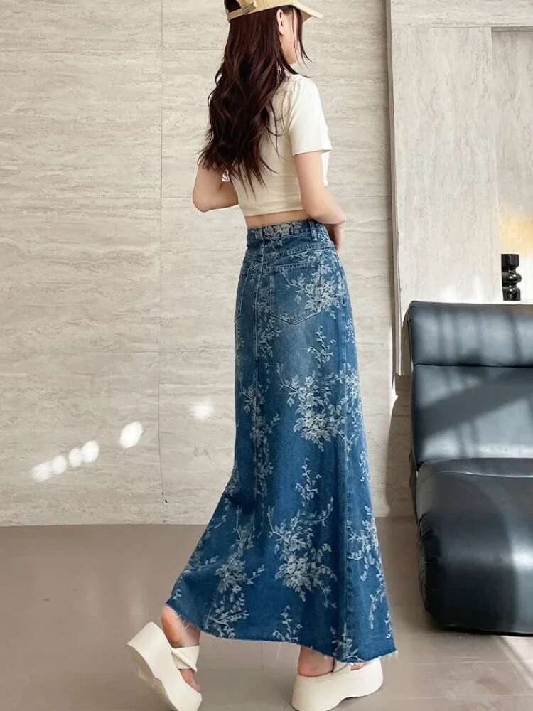 High Waist Tight Maxi Blue Woman Denim Skirt Long Wrap Jeans Skirts for Women Harajuku Summer 2025 Cheap Quality Clothing Sales