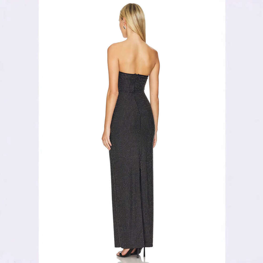Autumn New Sleeveless Long Black Bandage Dress with Rhinestones for Party