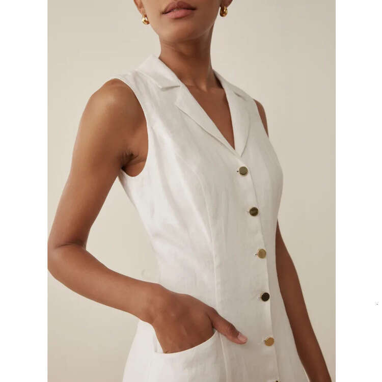 Designer Dresses Vestidos Elegantes Buttock 413 # Xia Xin Pure White Blazer Collar Sleeveless Waist-cinching Mid-length Dress 2025 French Style Womens