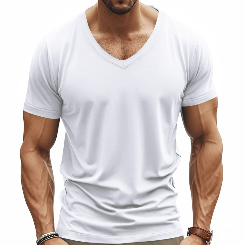 Men's T-shirt street fashion Henry shirt trendy V-neck quick-drying casual short-sleeved shirt sports T-shirt men's European size: S-3XL
