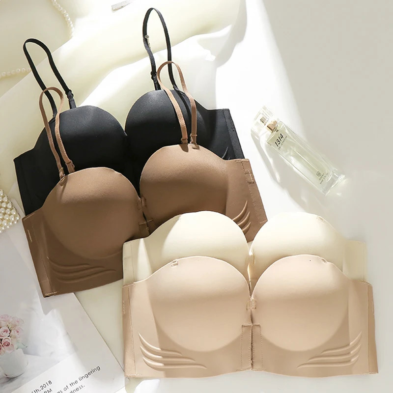 FINETOO Front Closure Sexy Push Up Bra Women Invisible Bras Underwear Lingerie For Female Brassiere Strapless Seamless Bralette 250617