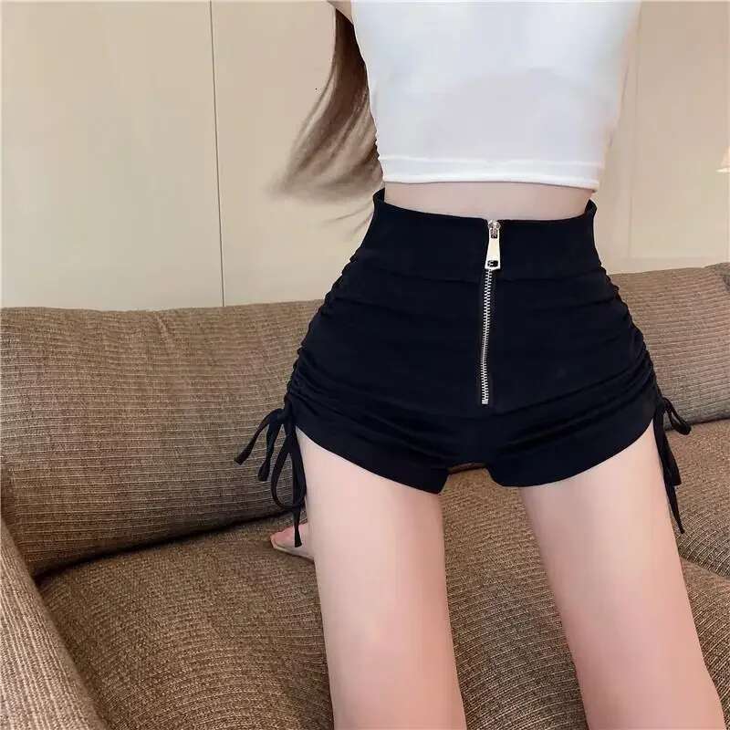 Skinny Woman Short Pants Zipper Micro Mini Tight Boxer Draw Rope Booty Normal Elasticty Design Comfy Aesthetic Shorts for Women