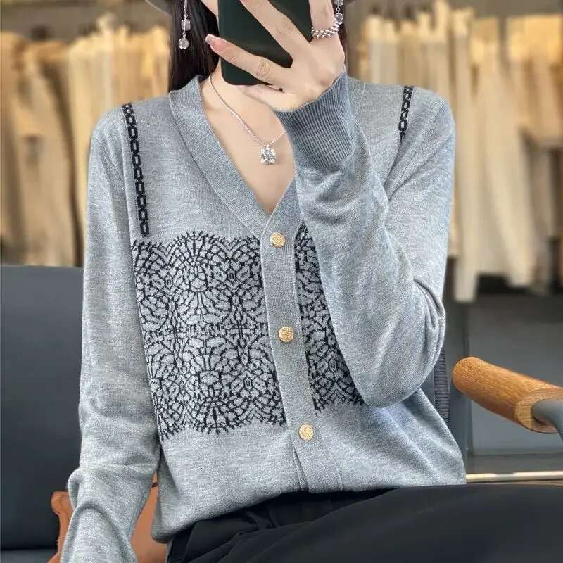 Outerwear Coat V Neck Cardigan for Women Spring Autumn Wear To Work Knitted Sweater Woman Korean Style Crochet Top Aesthetic Y2k