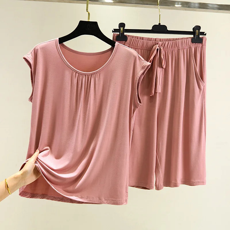 Modal O Neck Sleeveless Shirt Pant Suit Womens Summer Loose Large Size Pajamas Female Sleepwear Pijamas Casual Two-Piece Set 250616
