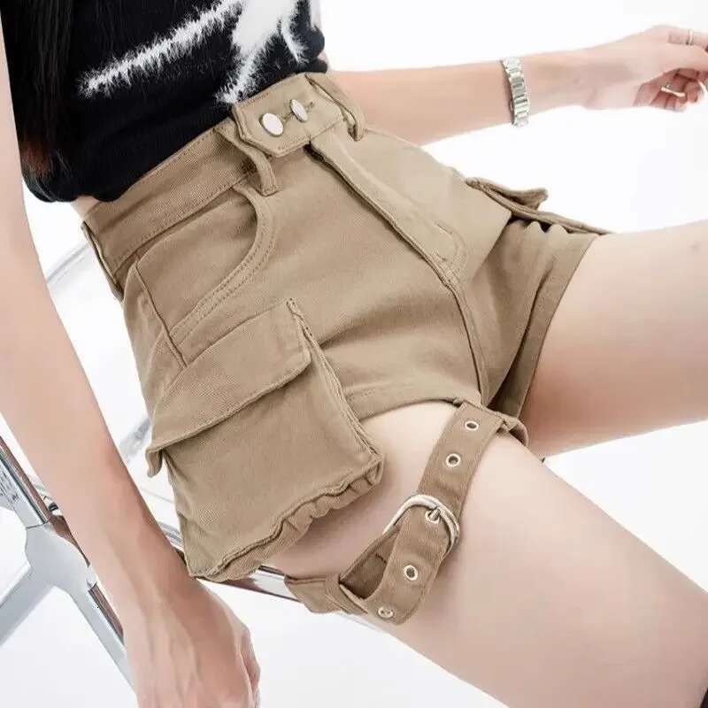 Outdoor Retro With Waist Pocket Denim Shorts for Women Stretchy Hot Harajuku Fashion Japanese 2000s Style Short Jean Pants Woman