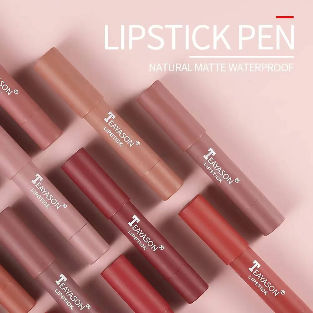 3PCS/set Velvet Matte Lipstick Pen Cosmetics Waterproof Lasting Nude Crayon Lipsticks Non Sticky Brown Lip Liner Pencil Makeup happy