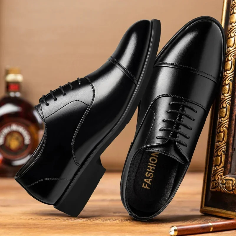 Men 37- Mens Flat / 6CM Heightening Elevator Shoes Business Formal Leather Shoes Man British Casual Wedding Suit Shoes 250613