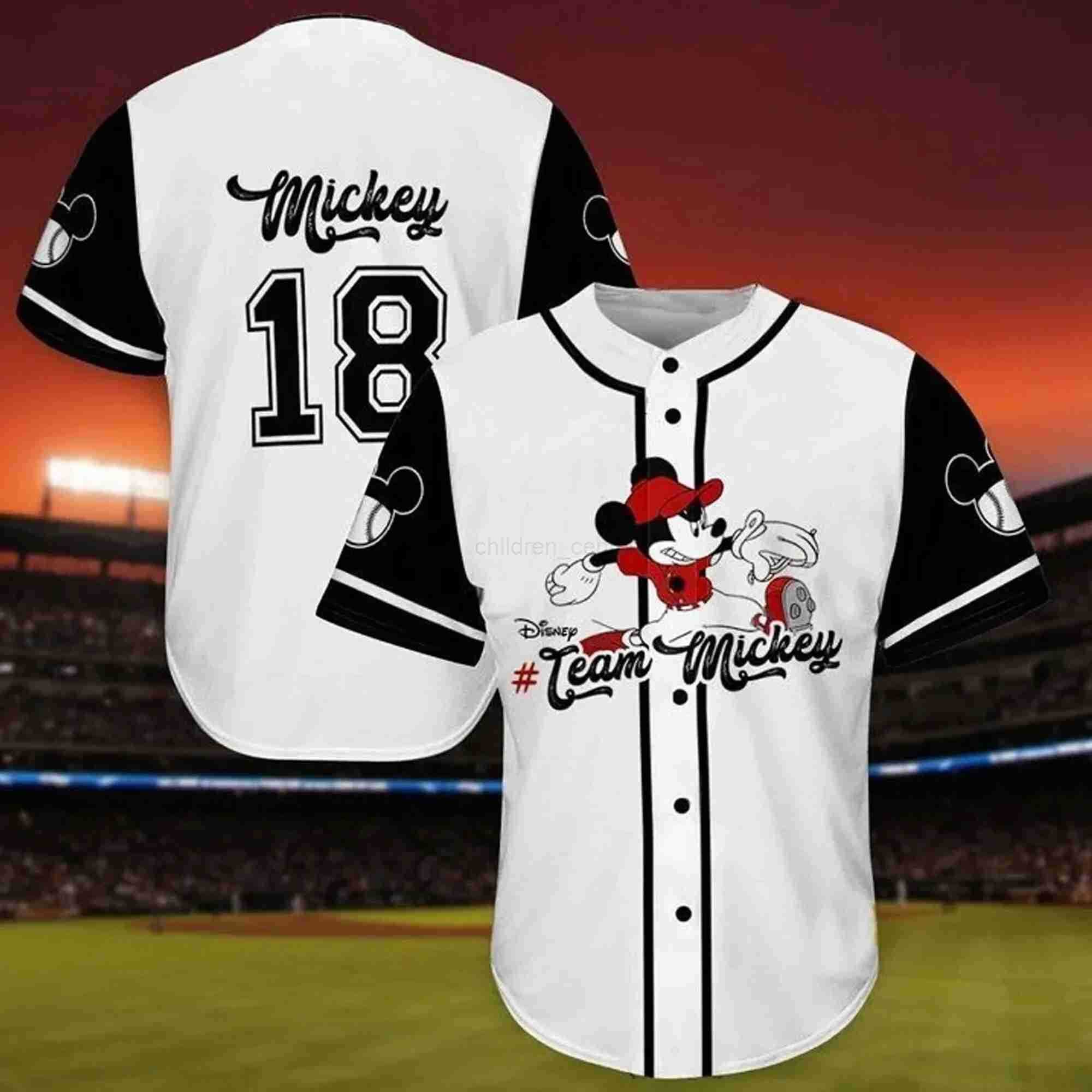 Disney Mens and Womens Mickey Mouse Baseball T-shirt Short-sleeved shirt Disney Family Baseball T-shirt Casual Sportswear W250617