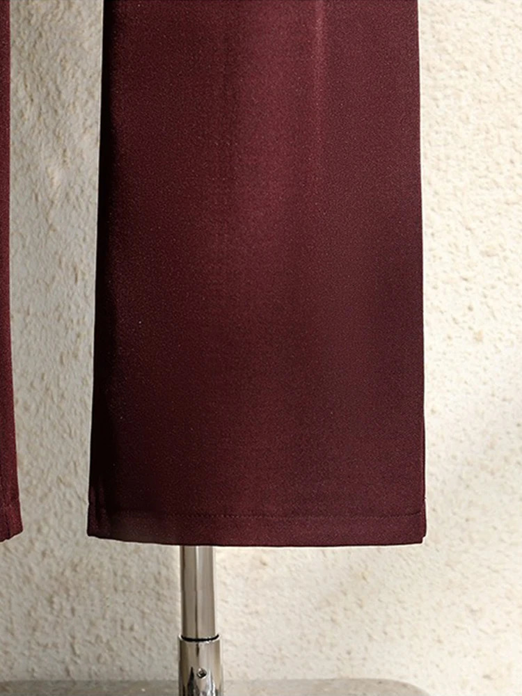 Spring 2025 Burgundy Suits Pants for Women Office Lady Elegant High Waist Wide Leg Fashion Trousers with Pockets Black Gray 250616