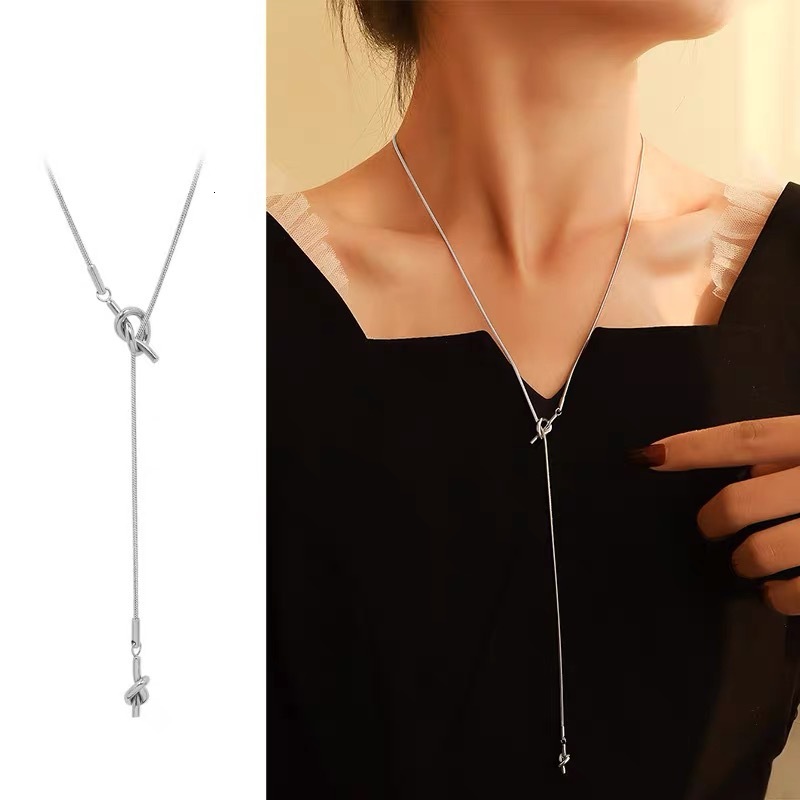 Fashion Light Style Simple Personality Knotted Necklace for Women Design Titanium Steel Non-Fading Jewelry