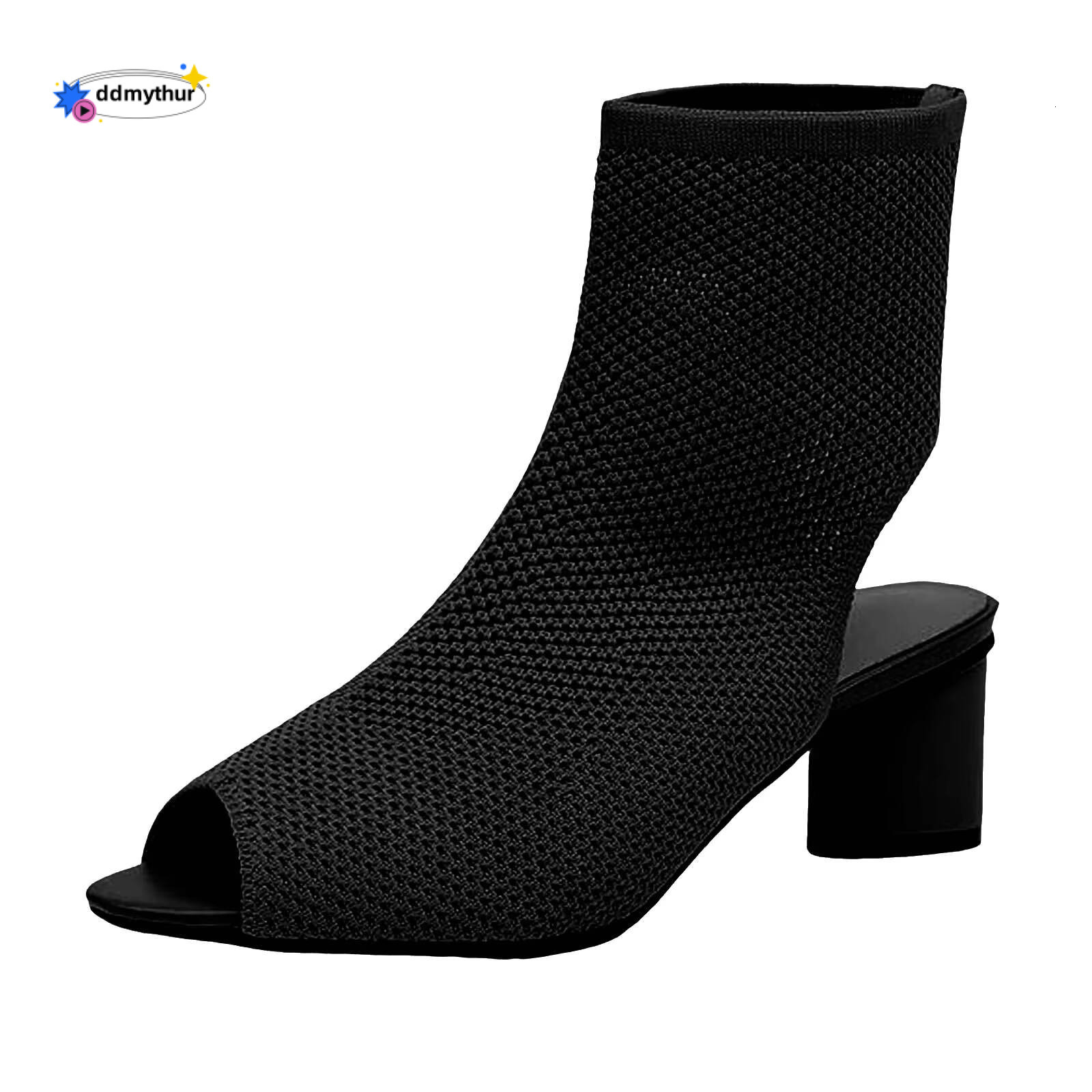 Summer Casual Slip On Ankle Boots Sexy Womens High Heels Shoes Knit Chunky Heel Open Pointed Toe Slingback Heeled Sandals ddmythur