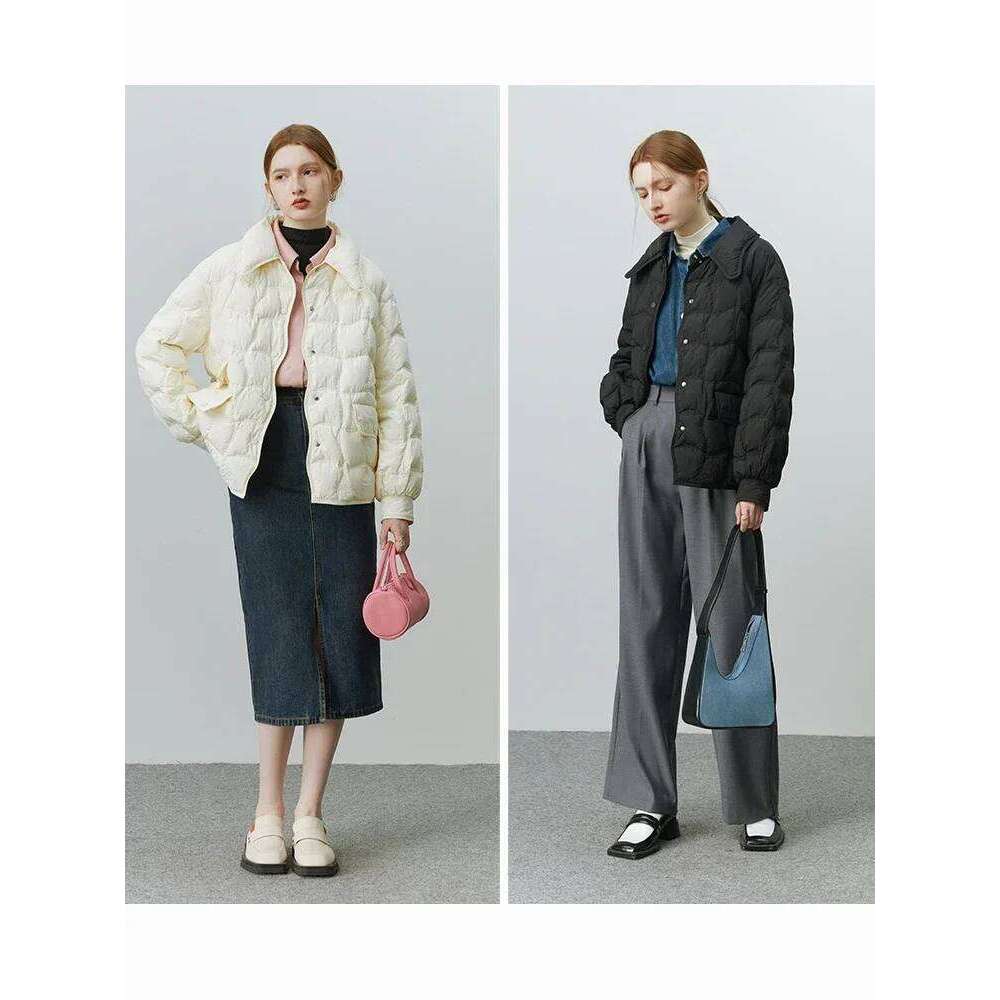 FSLE Butterfly Collar Short Loose Jacket Women Winter 2022 New Casual 90% Down Filling Female Lightweight Jackets