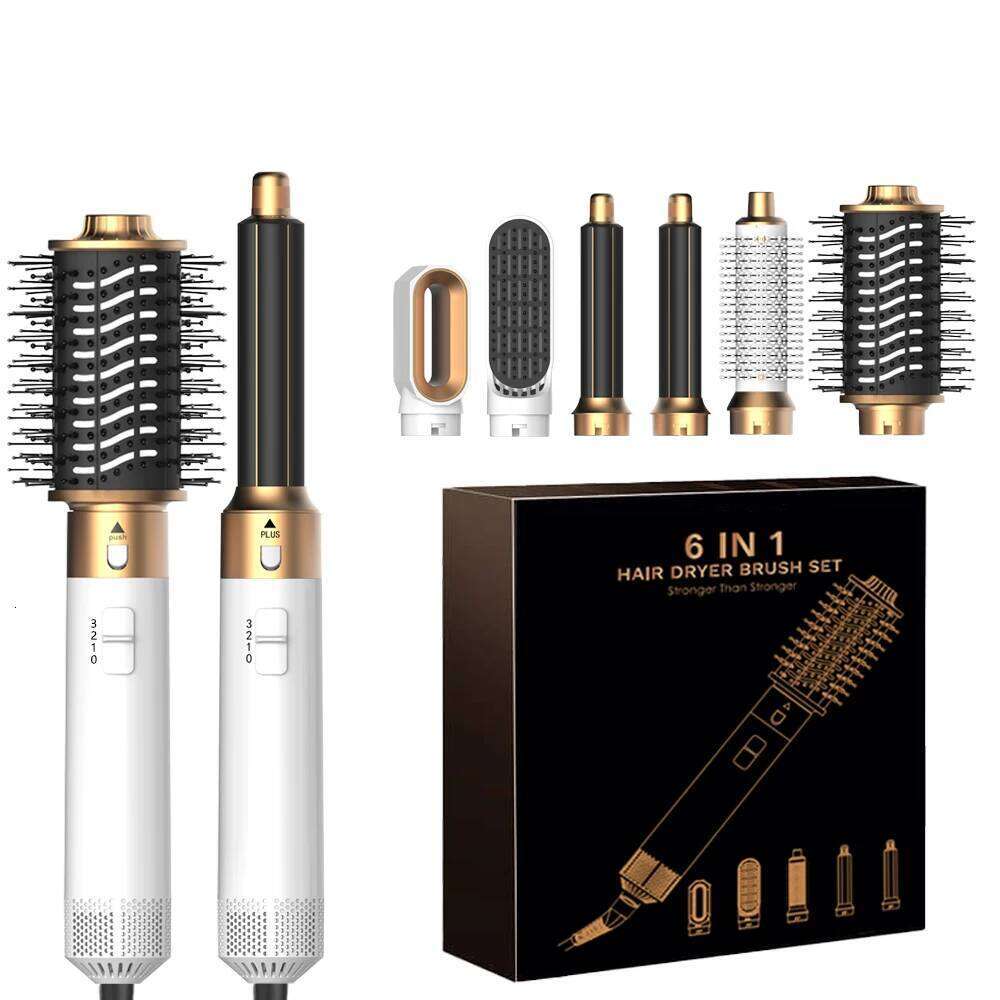 6 in 1 Hair Dryer Comb Brush Multifunctional Styling Set Curling Roller Straightener Hot Air Blow Styler Kit