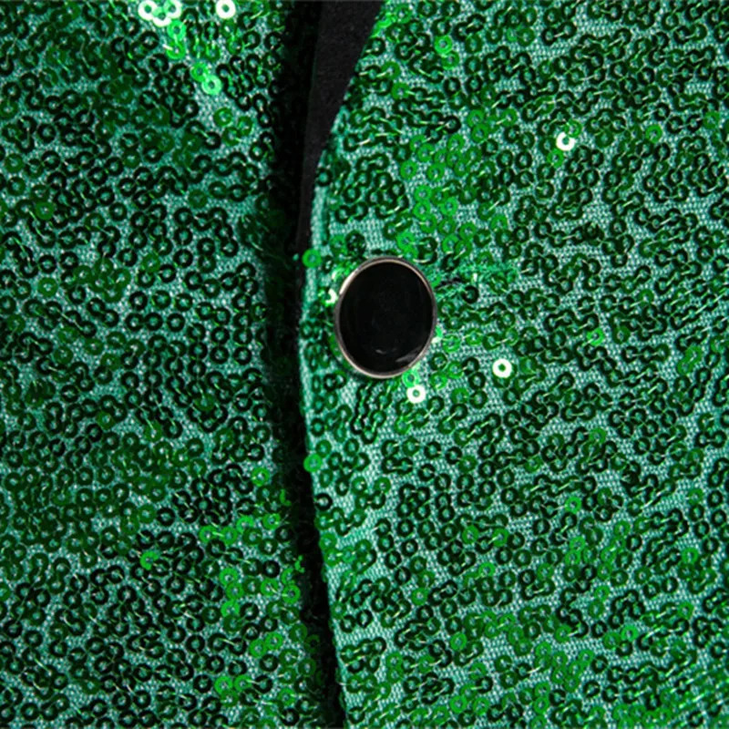 Fashion Men Luxurious Sequin Suit Jacket Green Silver Mens Bar KTV Stage Dress Male Blazer Coat 250614
