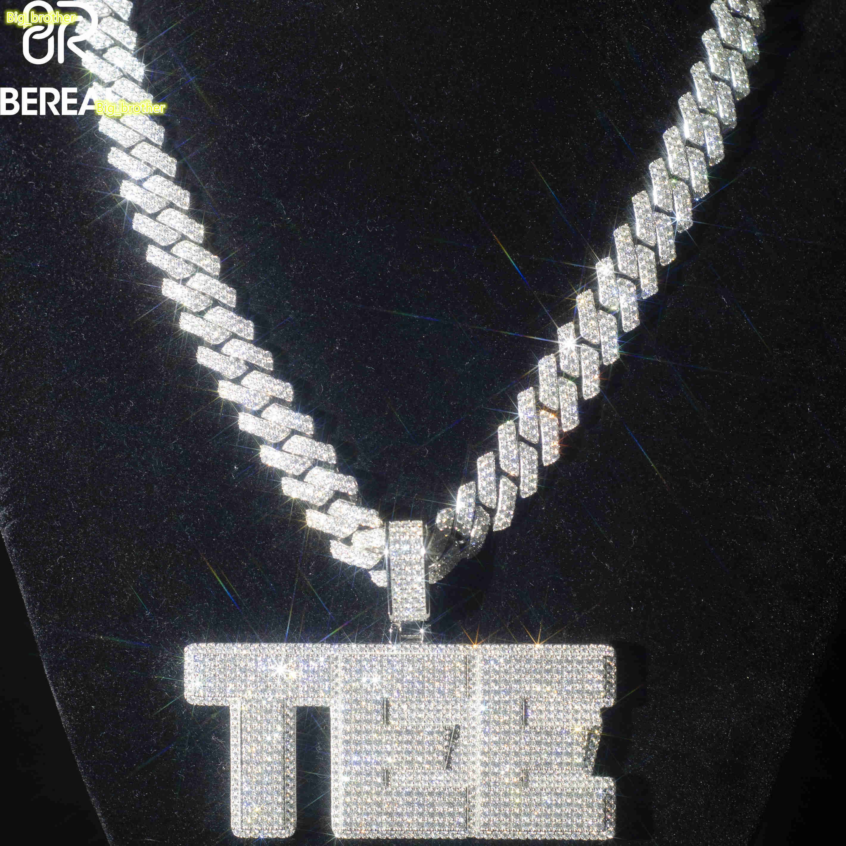 Custom Letter VVS Moissanite Diamond Pendant Iced Out 925 Silver Personalize Hip Hop Jewelry for Cuban Link Necklace