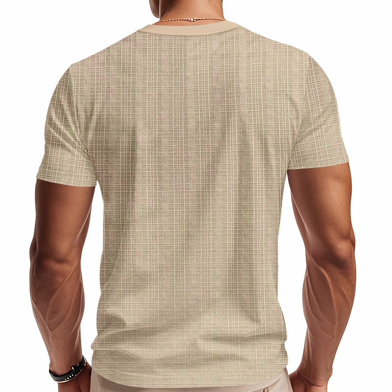 Men's T-shirt sports top summer faux linen bamboo and cotton short-sleeved loose casual button carouselEuropean code: S-3XL