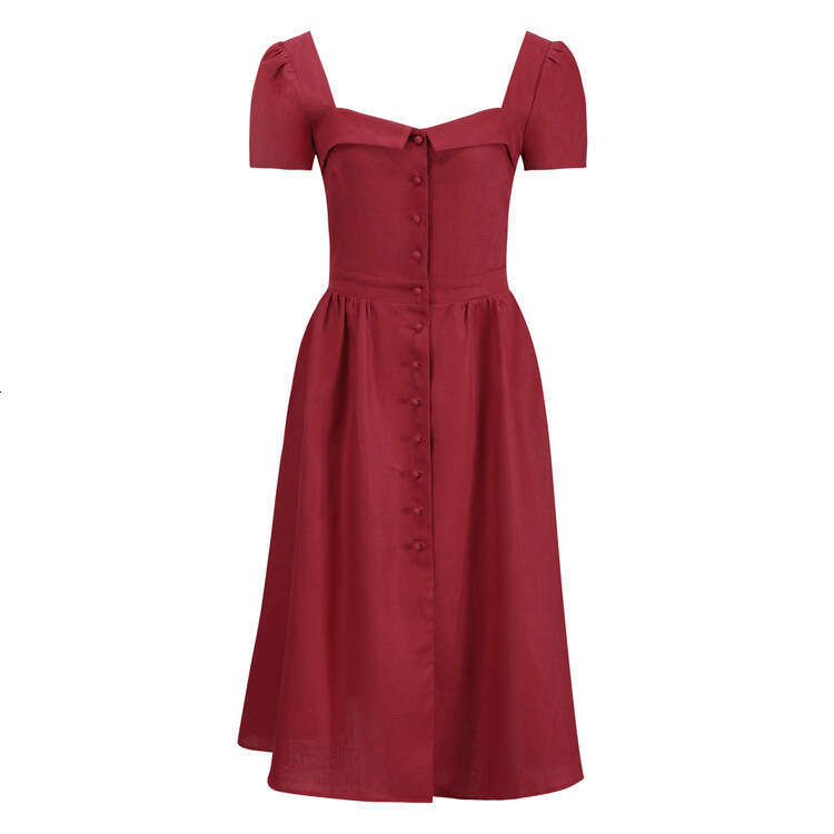 Dresses for Woman Party Vestido Dresses for Woman Dress Di Shi 427 Summer New 2025 Solid Color Square Neck Short Sleeve Linen Niche French Dress
