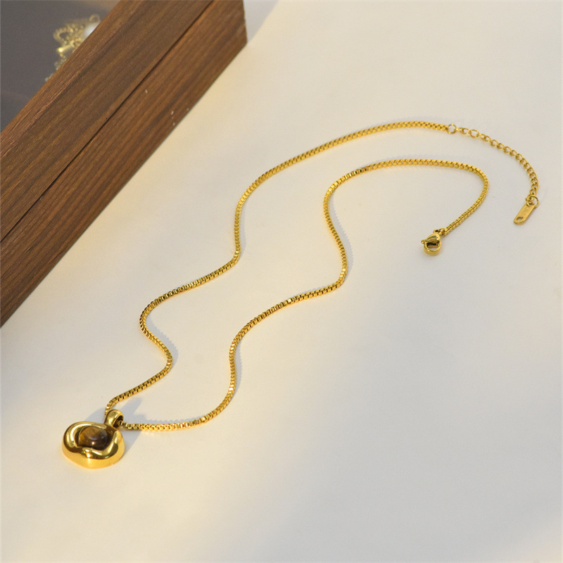 Tiger Eye Stone Beaded Irregular Stainless Steel Pendant Double Layer Stacked Necklace for Women