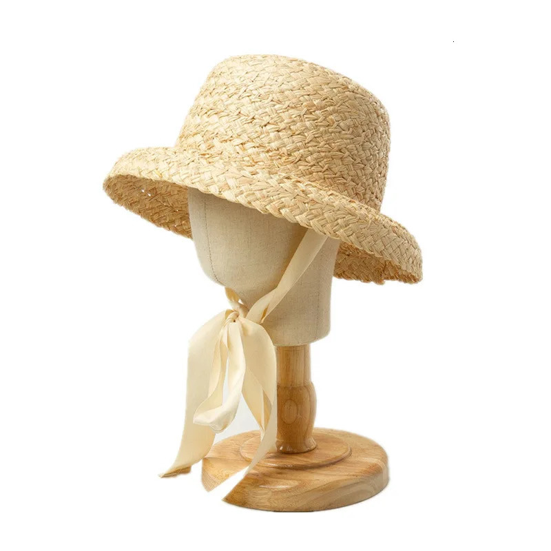 Hand-knitted Sun Hats Raffia Retro Summer Travel Sunscreen Beach Vacation Straw Hat with Lacing for Children Adult Holidays 250616
