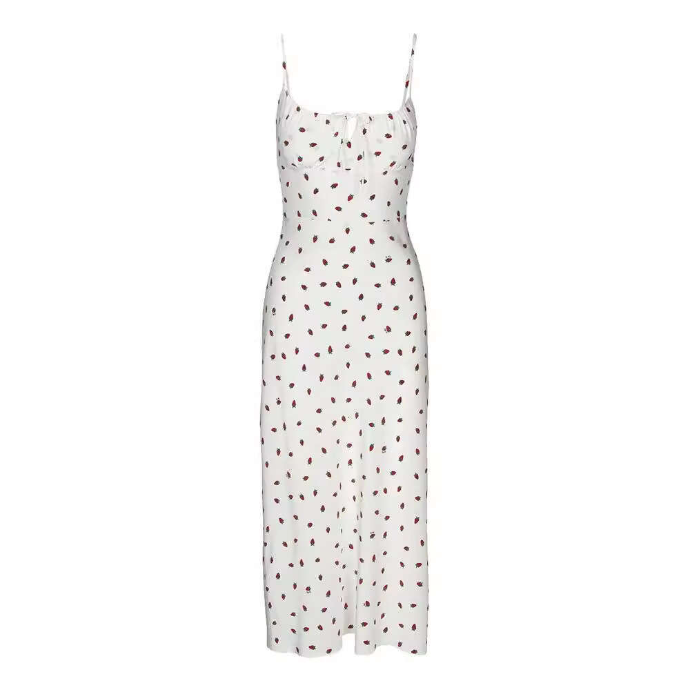 Womens Dress Vestidos De Noche White Dress Black Dress 323#relisa Silk Printed Strap Dress 2025 Summer New French Style Womens Fashion