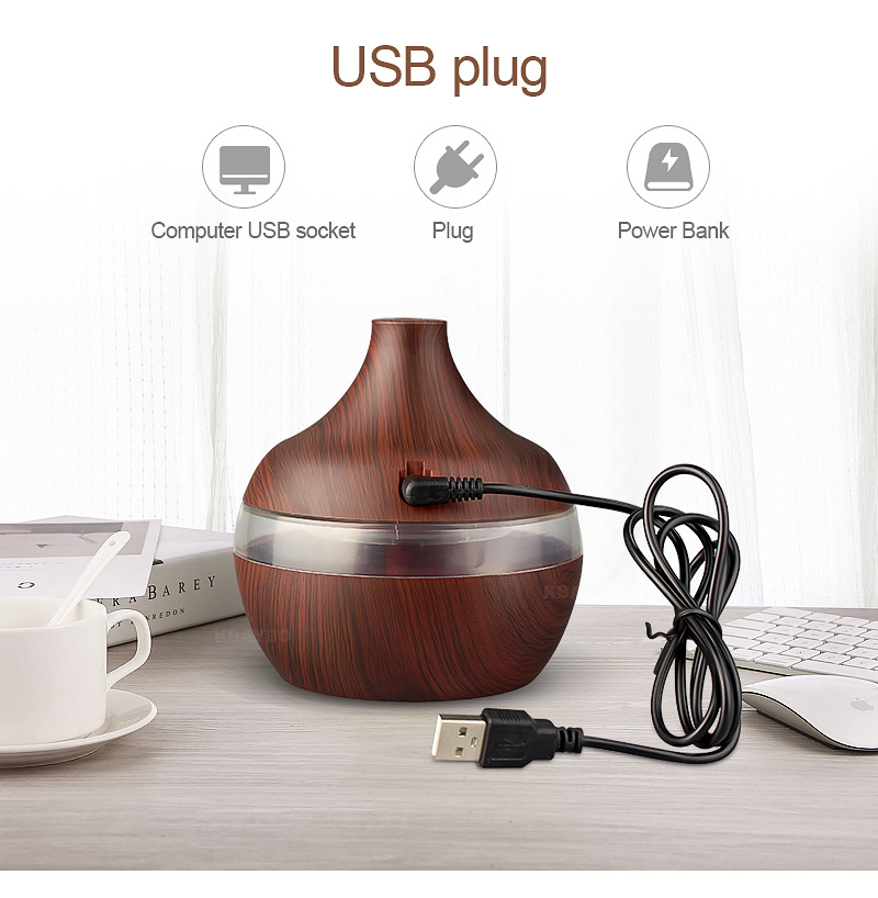 Portable USB Humidifier & Diffuser, 300ml, 7 Color LED, Auto Off, Small Cool Mist for Desk, Home, Office Gift