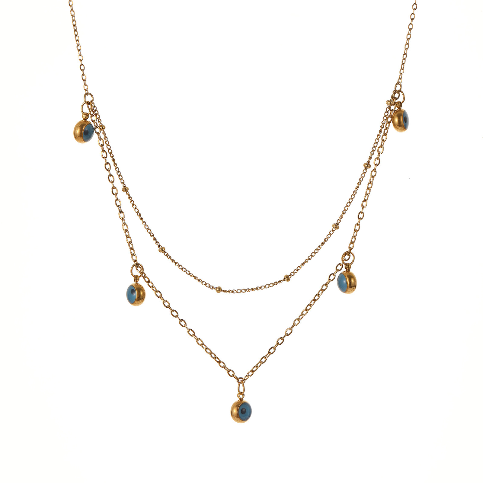 New Double Layer Demon Titanium Steel for Women Trendy Versatile Design Blue Eye Sweater Chain Necklace