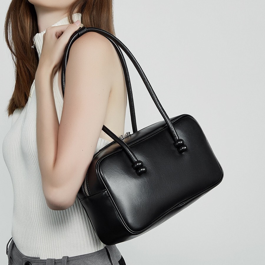 Free Shipping Large Capacity Designer Boston Bags Handbag Women's Luxury Genuine Leather Bowling Bag Fashion Underarm Shoulder Bag