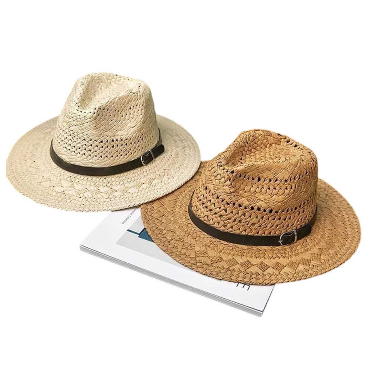 Summer Hat for Women, Sun Protection Visor Hat with Belt Buckle, Versatile Beach Woven Straw Hat, Outdoor Travel Sun Hat 250615