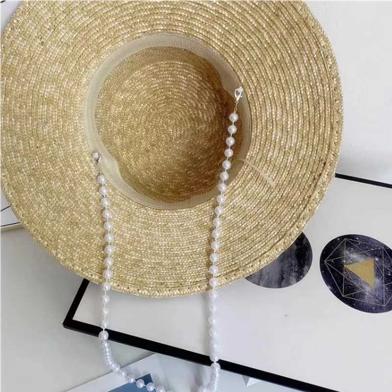 Wheat Straw Sun Hat For Women Summer Pearl Wide Brim Floppy Panama Fishermen Hats Female Lady Outdoor Foldable Beach Sun CapsXJ250617