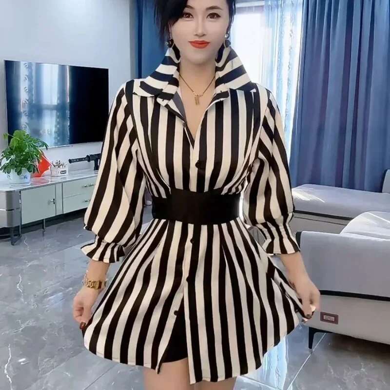 Womens Long Sleeve Dresses Splicing A Line Korean Style Female Dress On Promotion Fashion Summer 2025 Sensual Sexy G Designer X