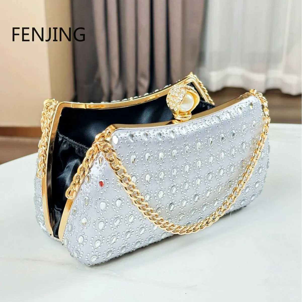 Teardrop Diamond Evening Bag CluTCh Pearl Chain Top-handle Bags Over Shoulder Purse Moon Designer CluTChes Party Z250617