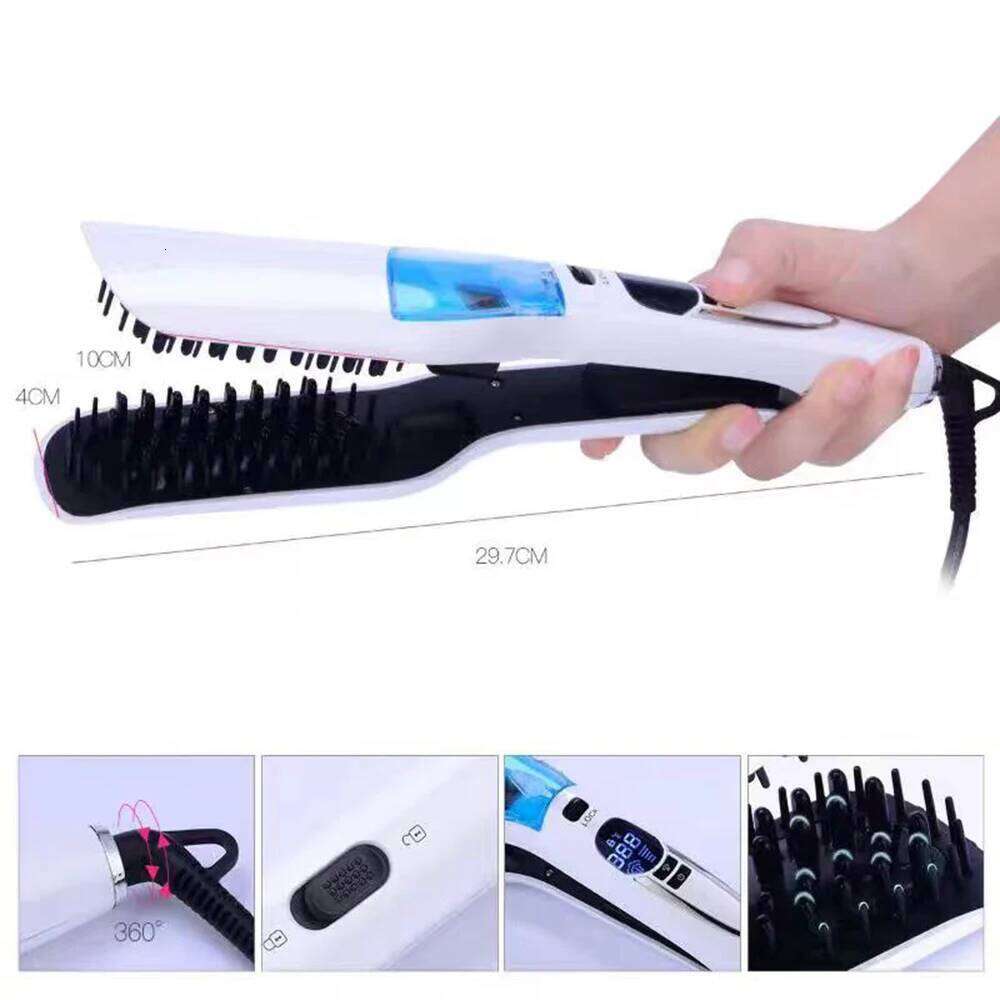 Steam Straightener Brush Anti-scald Negative Ion Care Ceramic Wide Hair Curling Flat Plates Lcd Display Hot Comb