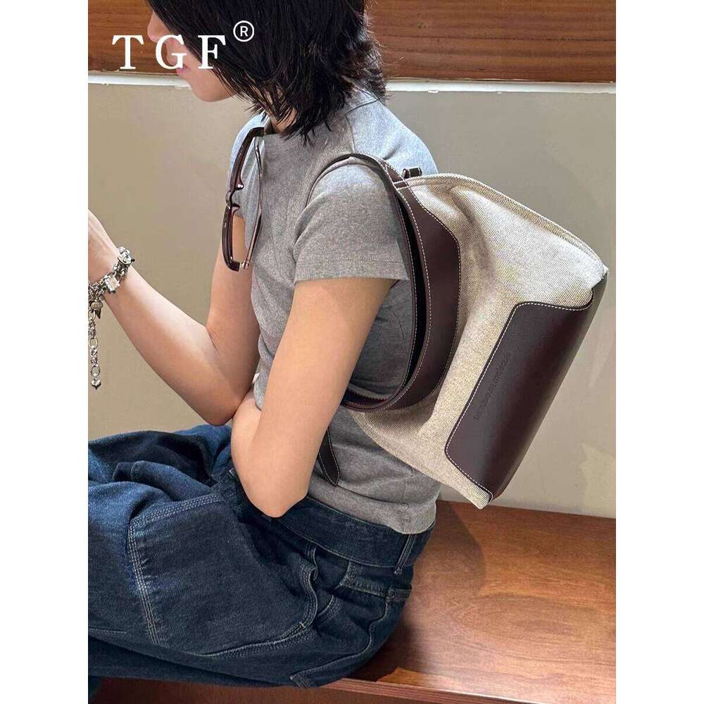 Underarm Canvas for Women New Summer High Quality Texture Niche Color Block Handheld Tote Large Bag