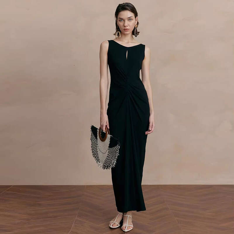 June Summer Dress Women Dress Dress Dresses for Woman Designer 955 Summer New 2025 Solid Color Round Neck Sleeveless Vest Dress Pleated French Elegant