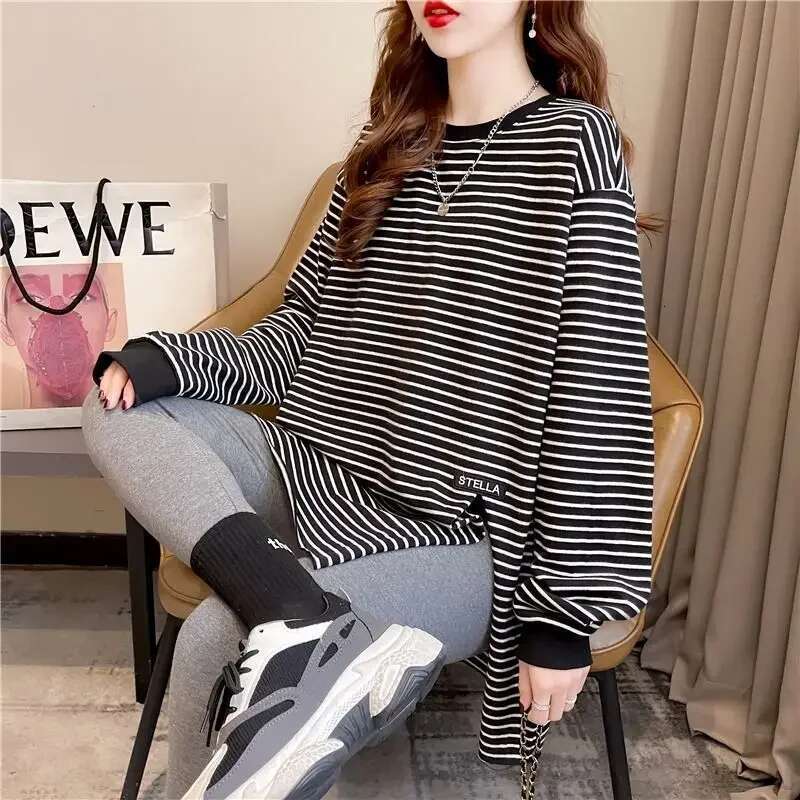 Woman Tops Loose Sweatshirt for Women Long Sleeve Baggy Pullover Round Neck Korean Clothing Emo Kpop Basic New In Y 2k Vintage E