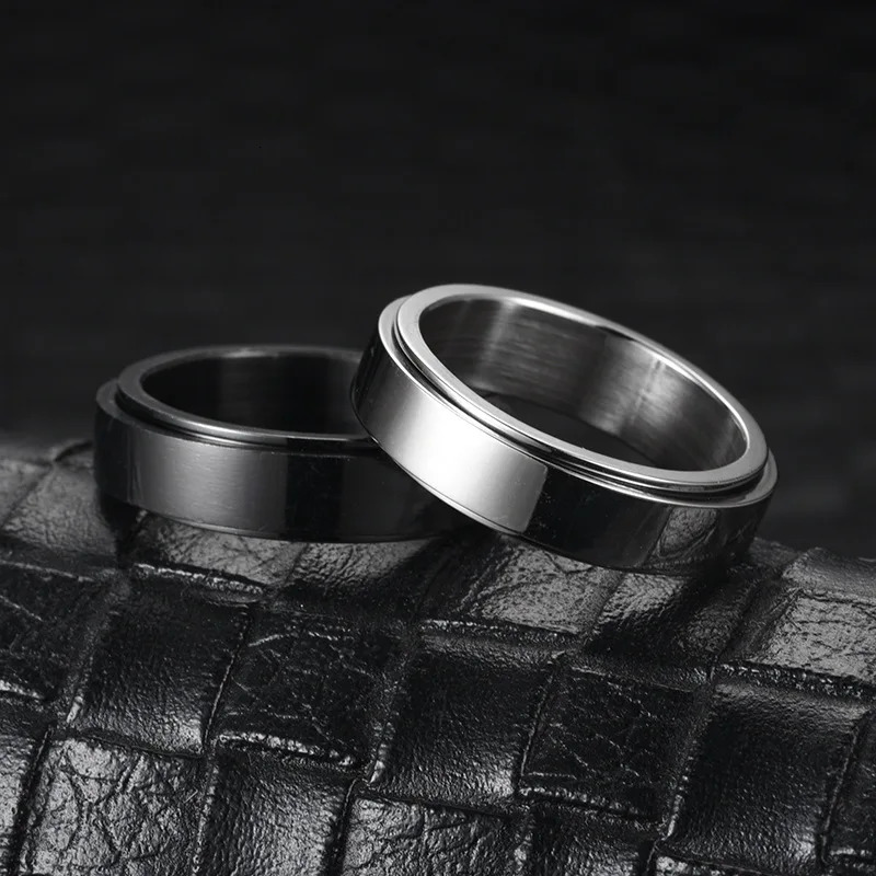 Anti Stress Anxiety Fidget Spinner Couple Rings For Lovers Rotating Stainless Steel Wedding Band Knuckle Rings Jewelry Anillo 250616