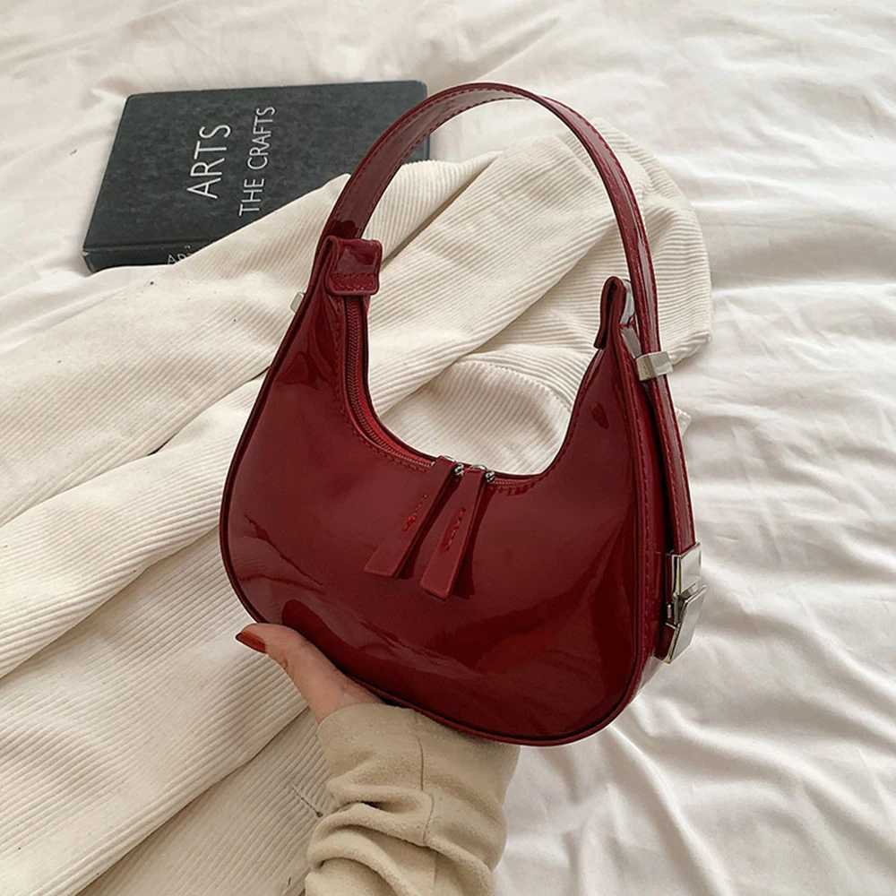 Fashion Half Moon Patent Leather Underarm Bag Summer WomenS Emperament Party Handbags All-Match Wedding Bridal Bags Z250617