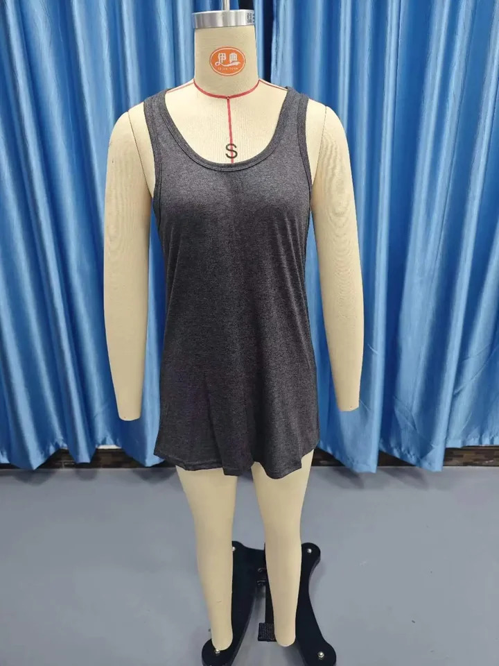 Summer environment womens solid color U-neck sleeveless herringbone suspender vest dress casual versatile short skirt 250616