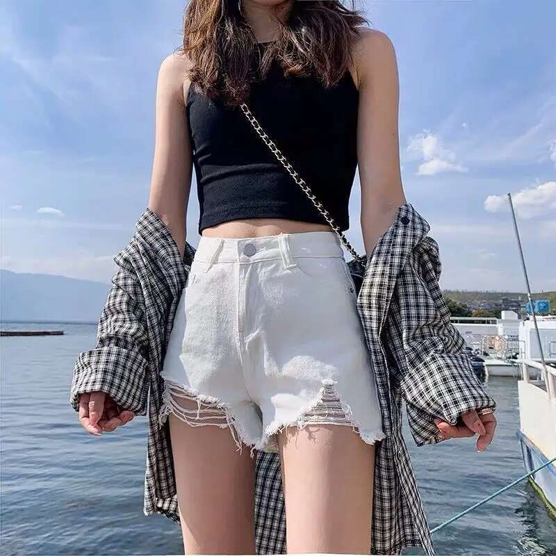 Womens Shorts White Short Pants for Woman To Wear Sexy Ripped Denim Jeans High Waist Classic Korean Style New In Trend 2025 XL