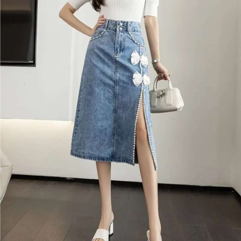 With Slit Jeans Skirts for Women High Waist Harajuku A Line Y2k Vintage Aesthetic Cheap Summer 2025 Streetwear Woman Denim Skirt