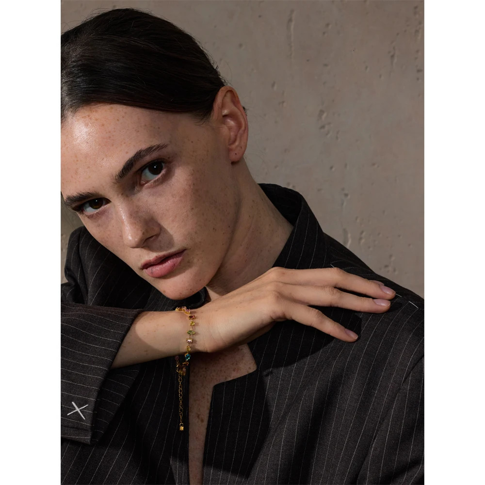 Yhpup Waterproof Gift Delicate Colorful Cubic Zirconia Chain Chic Bracelet Bangle Women Stainless Steel Wrist Jewelry 250603