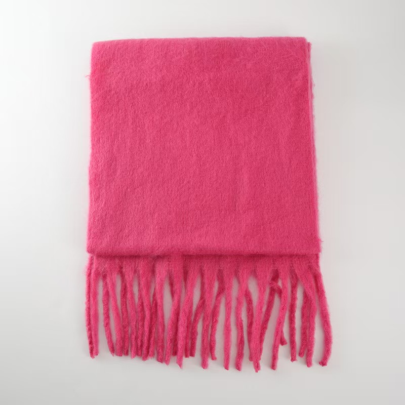 T988 new thick warm mohair scarf female shawl imitation cashmere autumn and winter thick beard solid color scarf