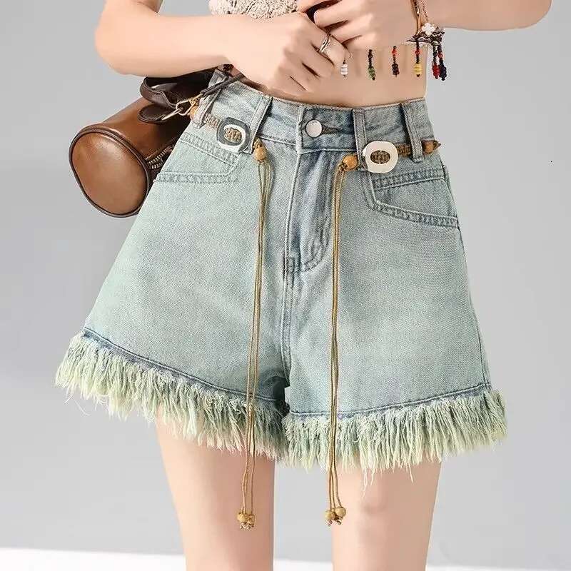 Short Jean Pants Woman Wide Tassel Denim Shorts for Women Japanese 2000s Style Harajuku Fashion Flowy Low Price Jorts Wholesale